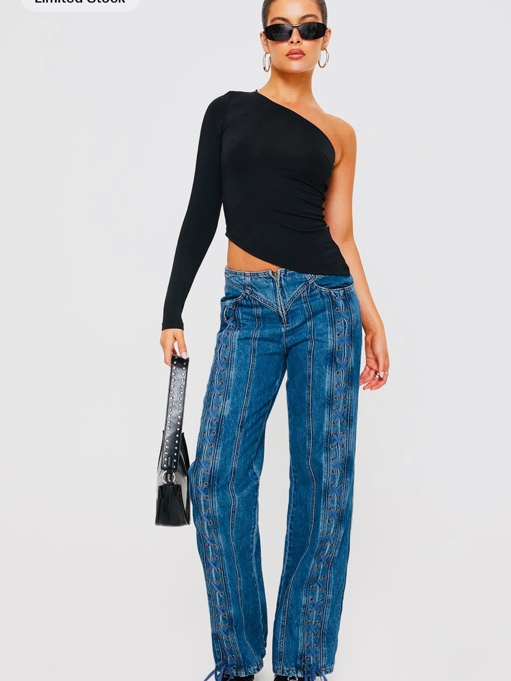 Lioness Blue Embroidered Wide-Leg Jeans